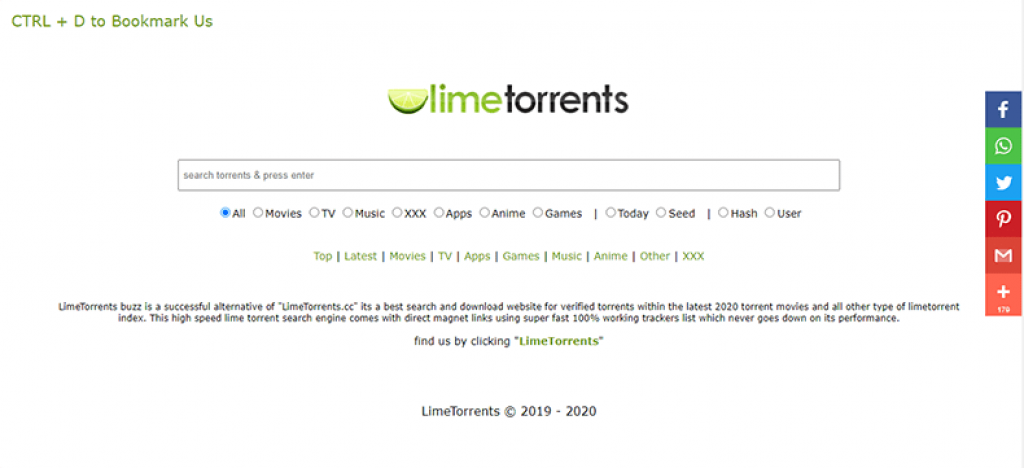Lime Torrents Homepage