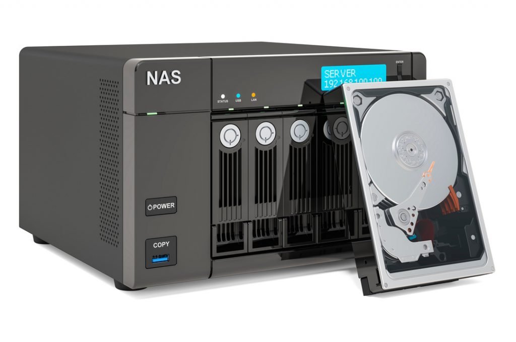 NAS with HDD Hard Disk Devices, 3D rendering isolated on white background