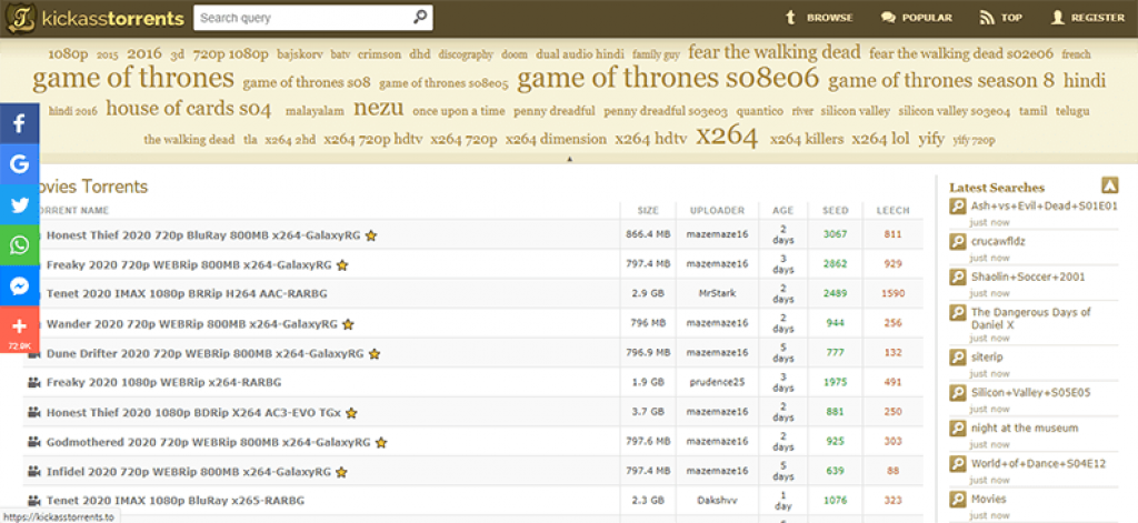 KickAss torrents homepage