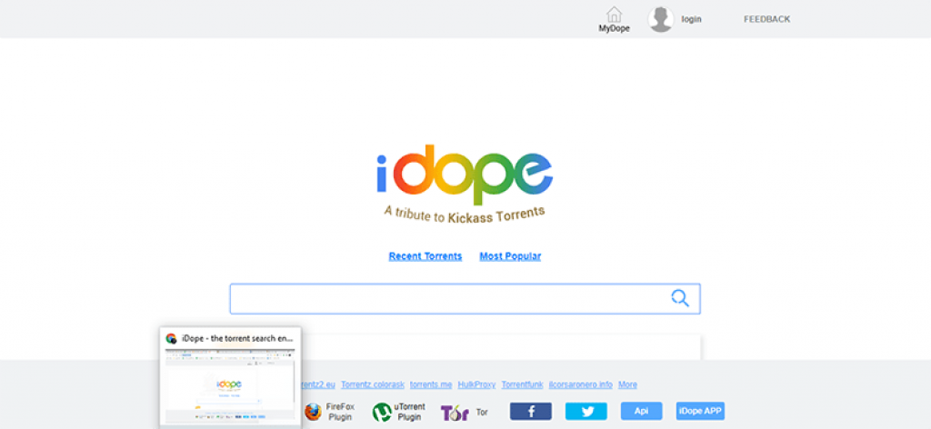 iDope homepage. A good zooqle alternative