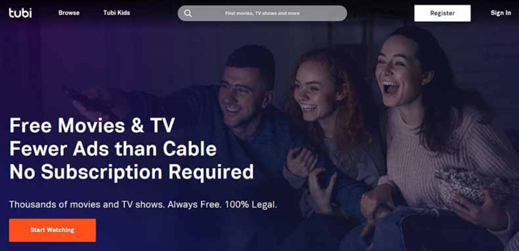 Tubi TV homepage