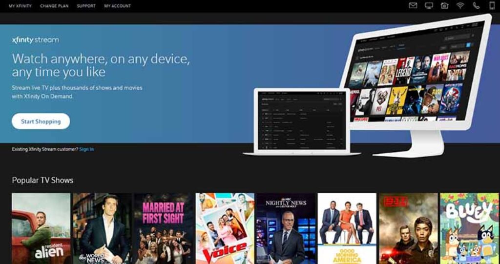 Xfinity Homepage screenshot - Best Couch Tuner Alternative