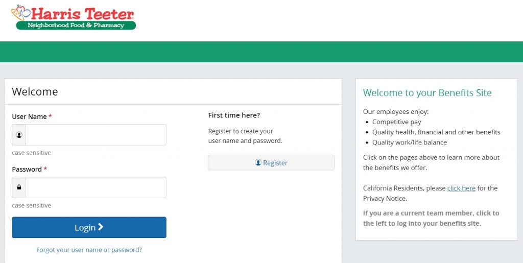 Harris Teeter Login page