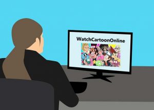 Watch cartoons online playing on monitor screen.