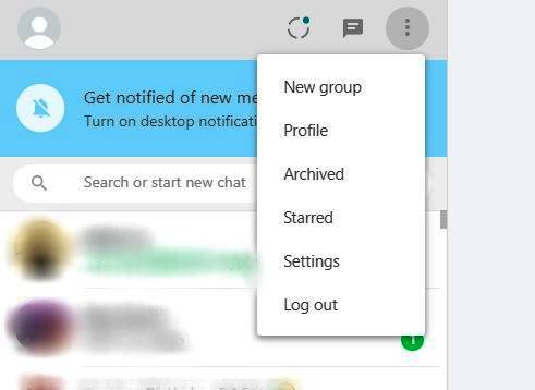 whatsapp web pc menu