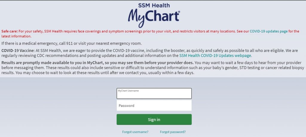 SSM Heath login page