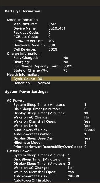 Battery information of Macbook