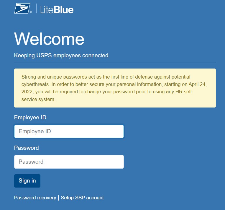 LiteBlue USPS Employee Login page