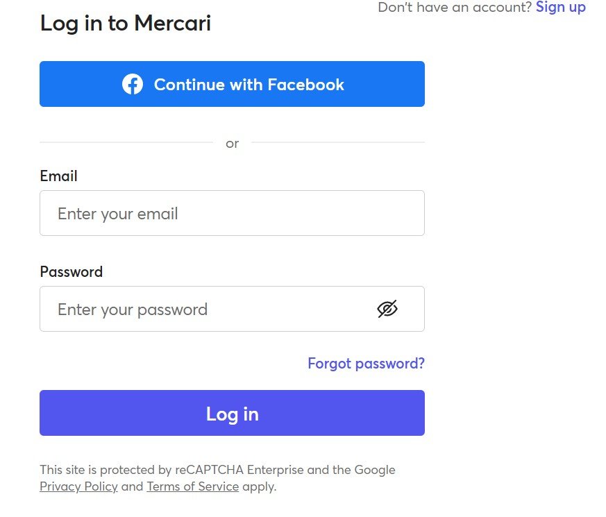 mercari login page