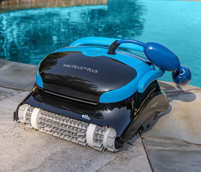 robotic pool cleaners on the edge of a pool