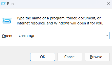 run dialog with cleanmgr