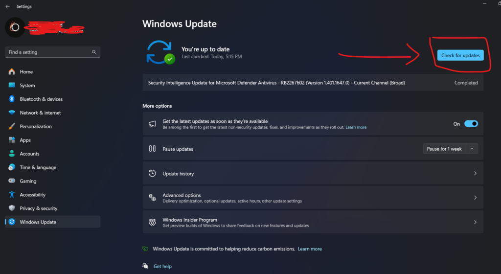 check for updates in windows update manager