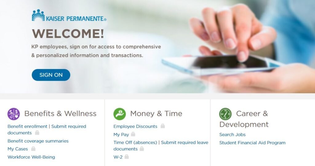 Kaiser Permanente welcome page